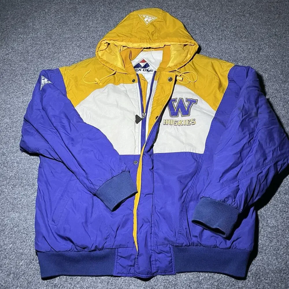 Vintage 90s Washington Huskies Jacket Mens XL Apex One Hooded Logo Full Zip